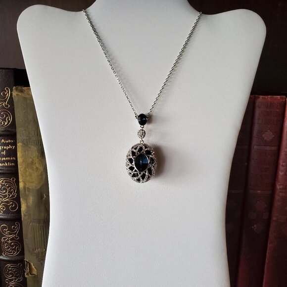 Stellux Sapphire Blue CZ Platinum Plated Necklace - Picture 10 of 10